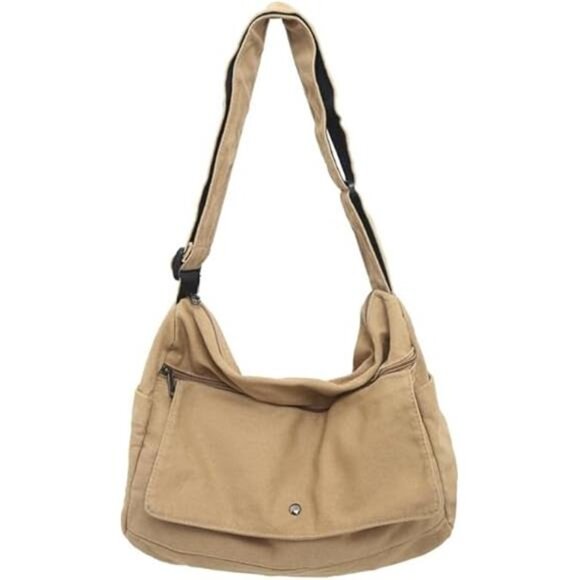 Casual Bag Canvas Shoulder Tote Travel Bag for Women and Men- Khaki - Picture 1 of 6